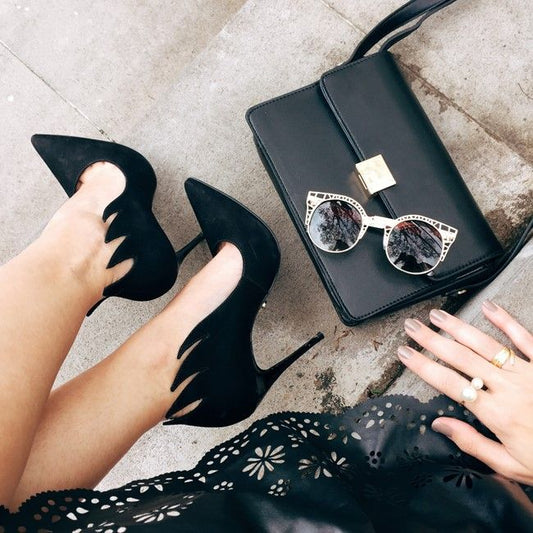 Women's Pointed Toe Black Flame Stiletto Heels Pumps Dress Shoes