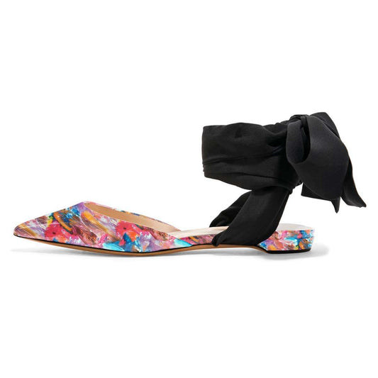 Floral Print Patent Leather Strappy Design Flats for Women