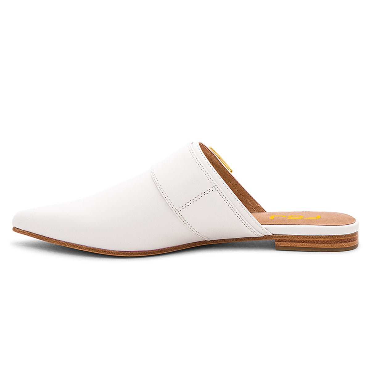 White Pointed Toe Buckle Comfortable Flat Mules for Women