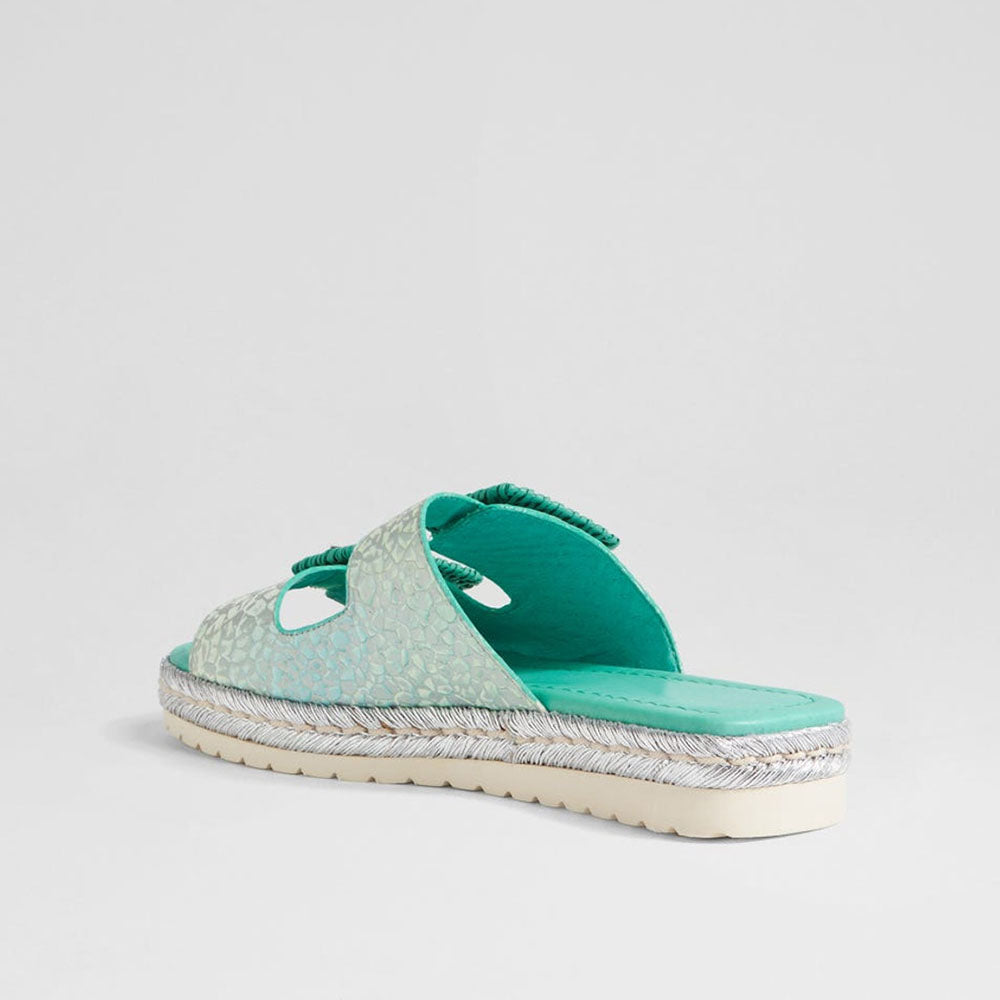 Women's Turquoise Woven Square Buckle Espadrille Slides Shoes