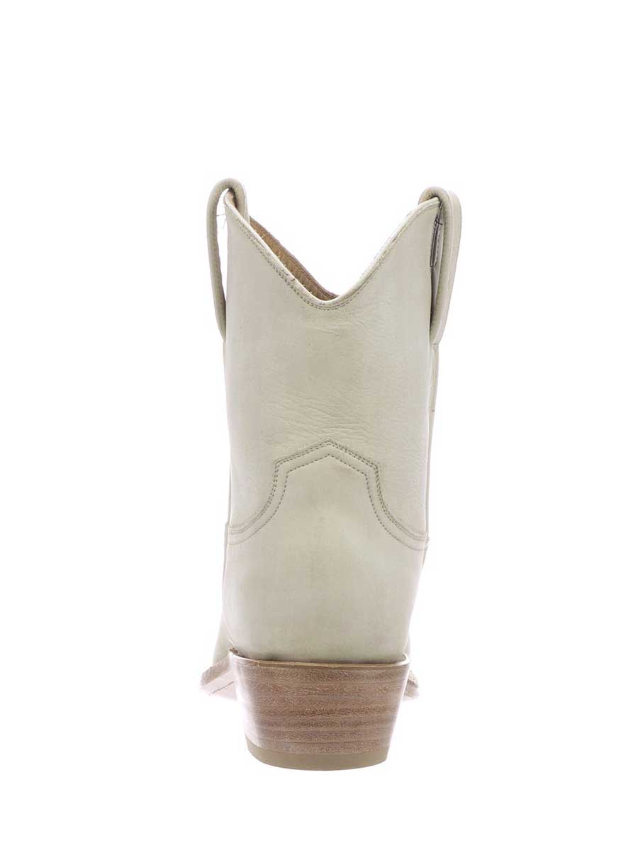 Beige Vegan Leather Snip Toe Block Heeled Cowgirl Ankle Boots