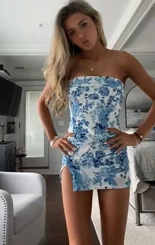 Vintage Floral Print Strapless Short Sheath Party Dress Cocktail Dress Homecoming Dress TP4440