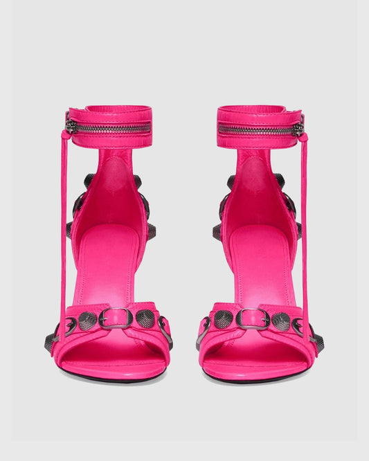 Afra Rivet Leather Strap Sandals In Hot Pink