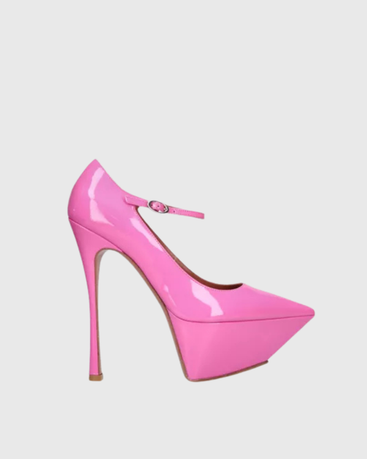 Agata Patent Leather Strap Platform Heels In Pink