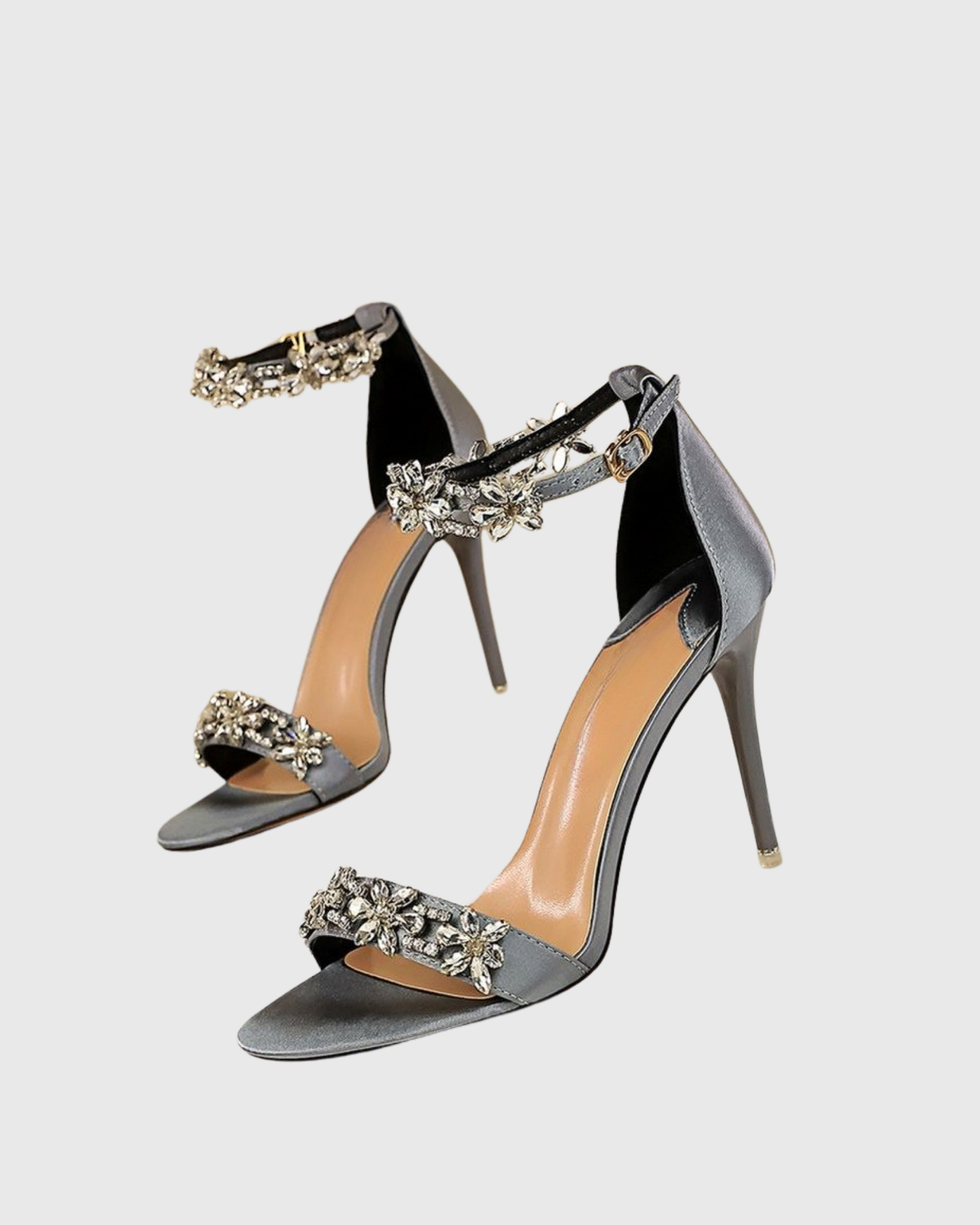 Alivia Diamond Flower Strap Sandals In Grey