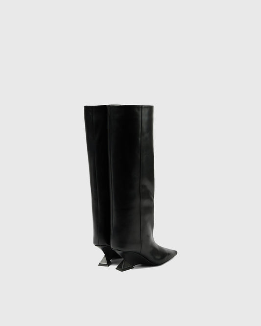 Alma Heterotypic Heel Leather Knee High Boots In Black
