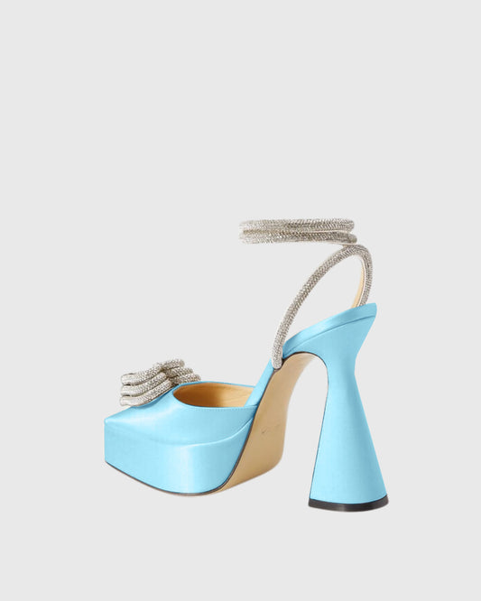 Ambra Crystal Heart Strap Platform Flared Heels In Sky