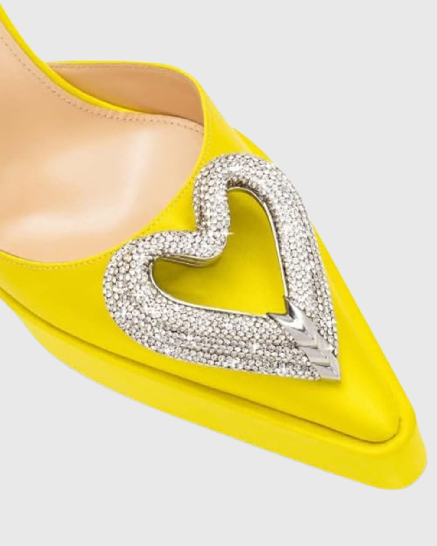 Ambra Crystal Heart Strap Platform Flared Heels In Yellow