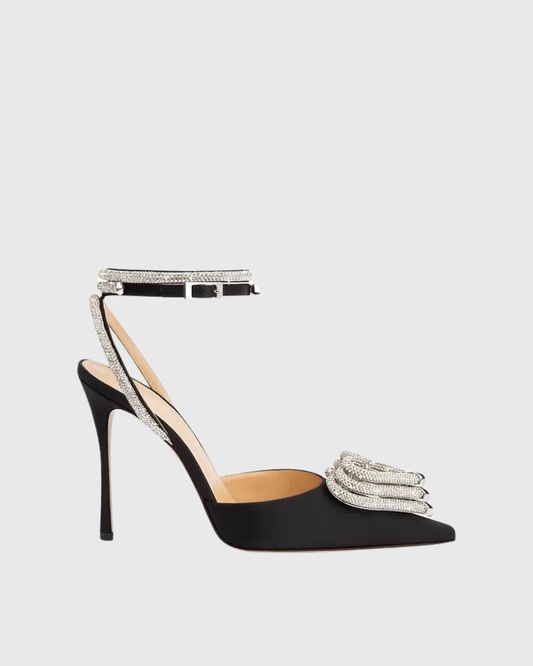 Ambra Crystal Heart Strap Pumps In Black