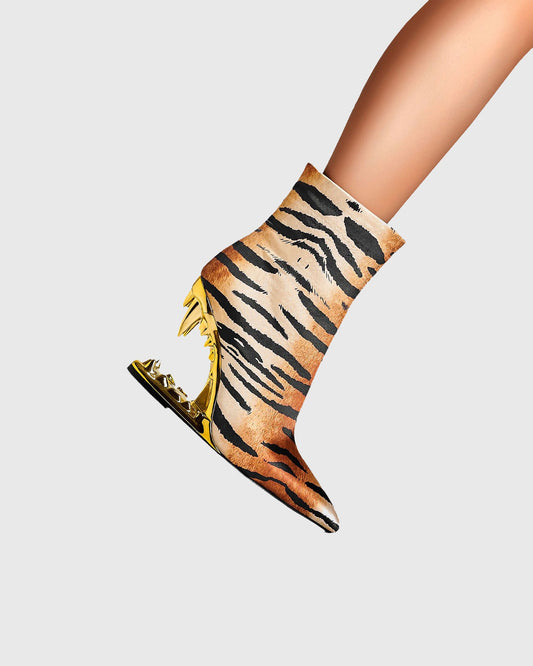 Antonia Tiger Stripe Fangs Mid Calf Boots