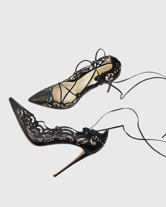 Ariya Cutout Pattern Lace Up Pumps In Black