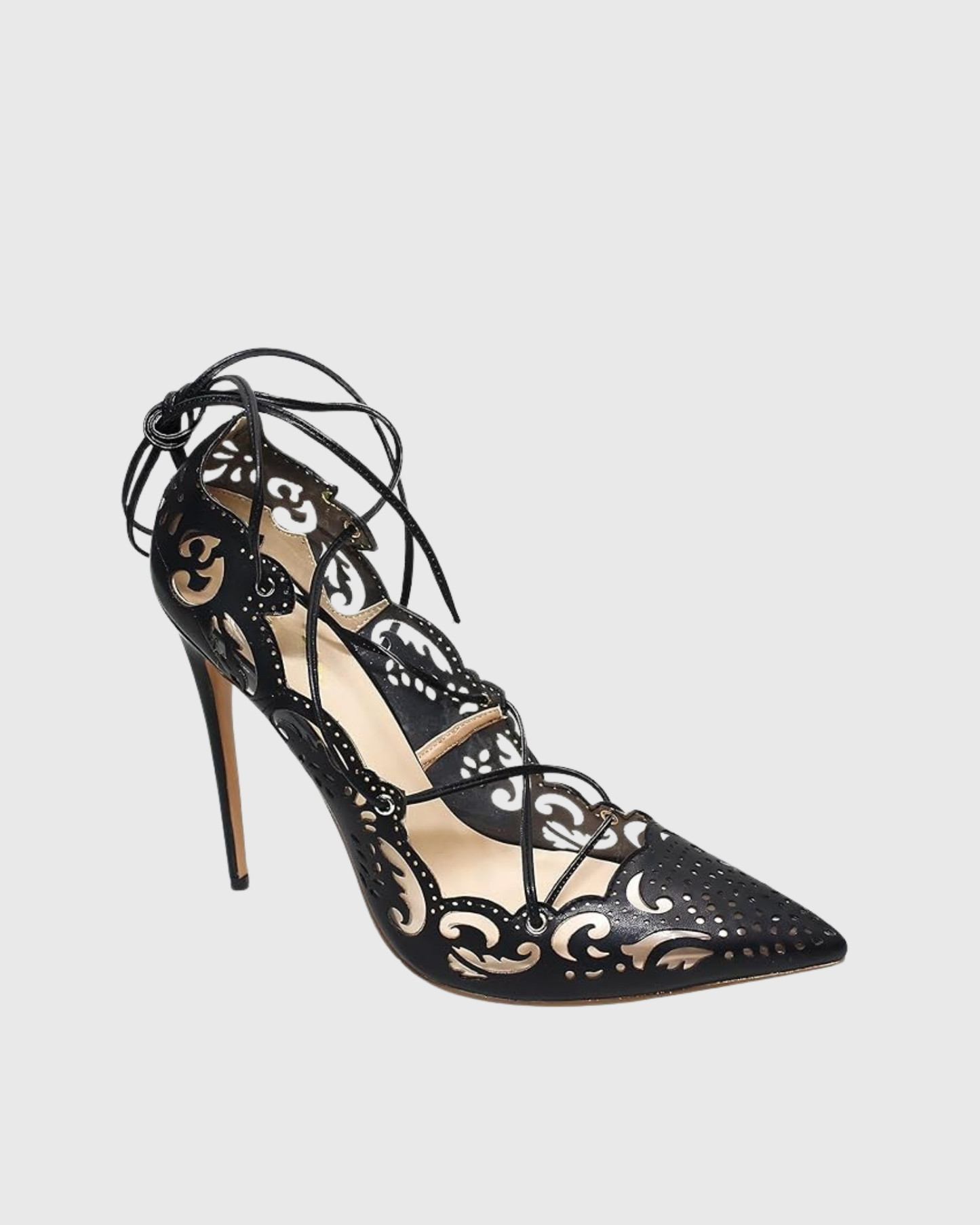 Ariya Cutout Pattern Lace Up Pumps In Black
