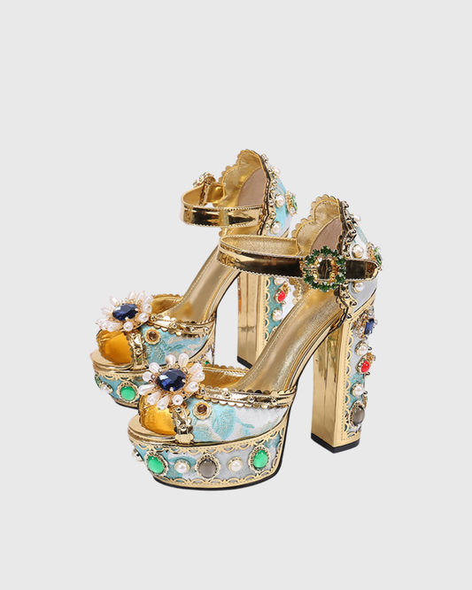 Armida Vintage Embellished Platform Sandals