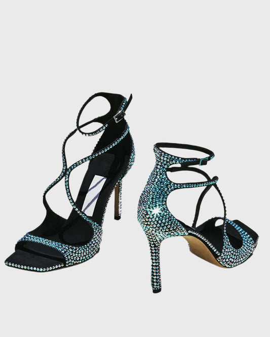 Aryana Rhinestone Strap Sandals In Blue