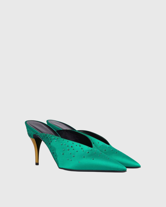 Asher Rhinestone Satin Mules In Green