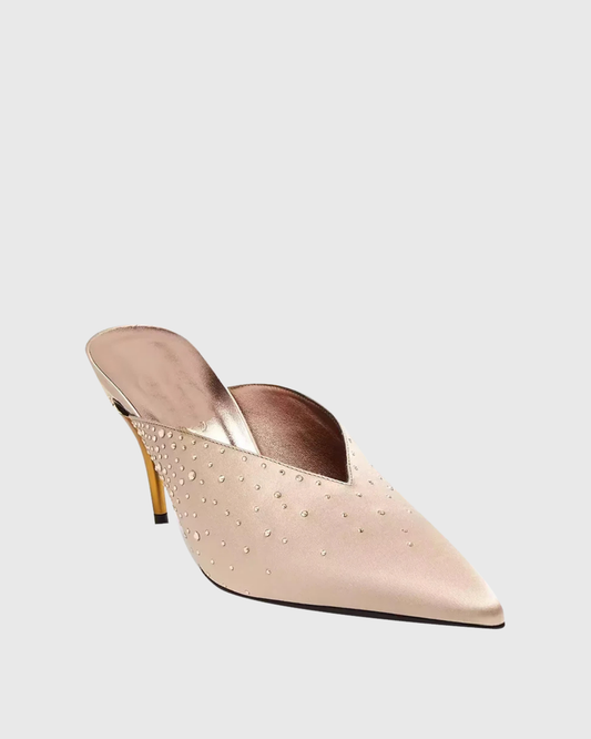 Asher Rhinestone Satin Mules In Beige
