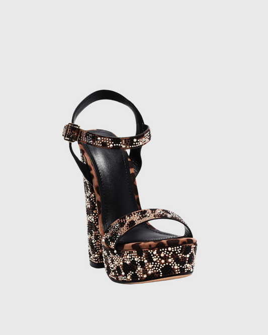 Ave Rhinestone Satin Platform Sandals In Leopard