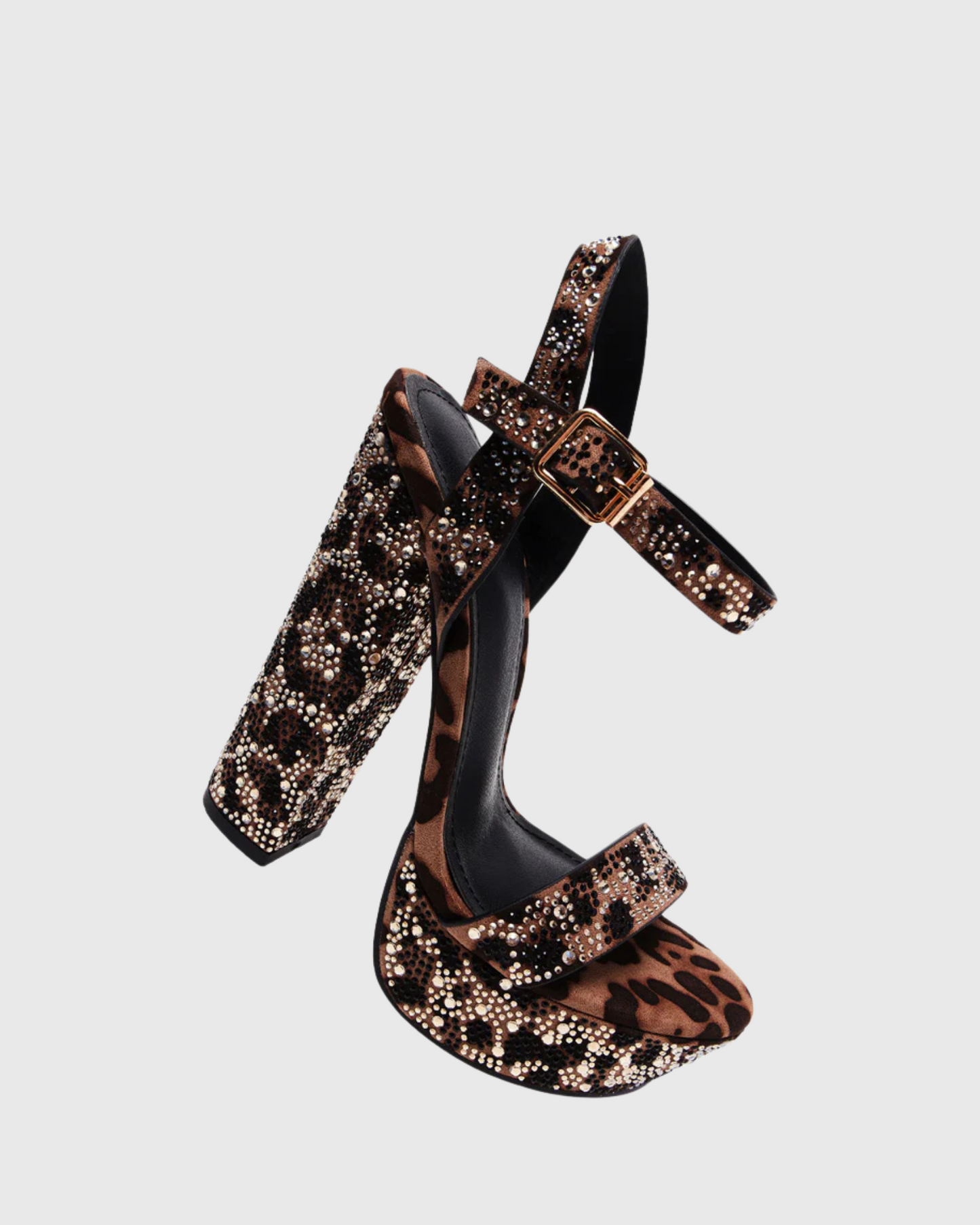 Ave Rhinestone Satin Platform Sandals In Leopard