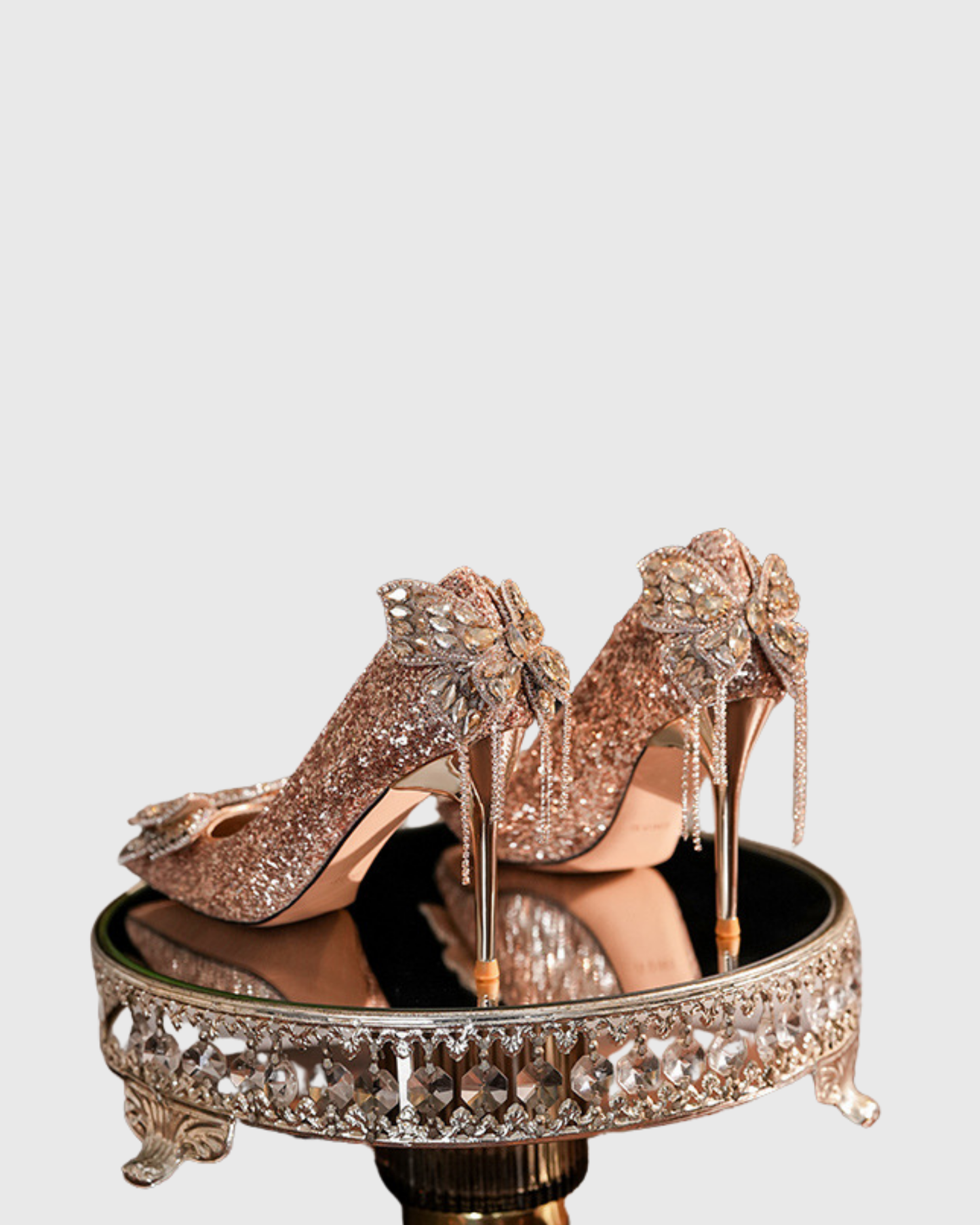 Azalea Sequin Bow Fringe Pumps In Champagne