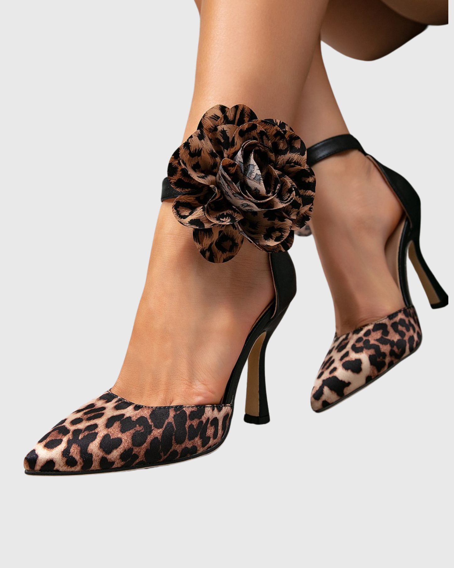 Azzurra 3D Flower Strap Pumps In Leopard