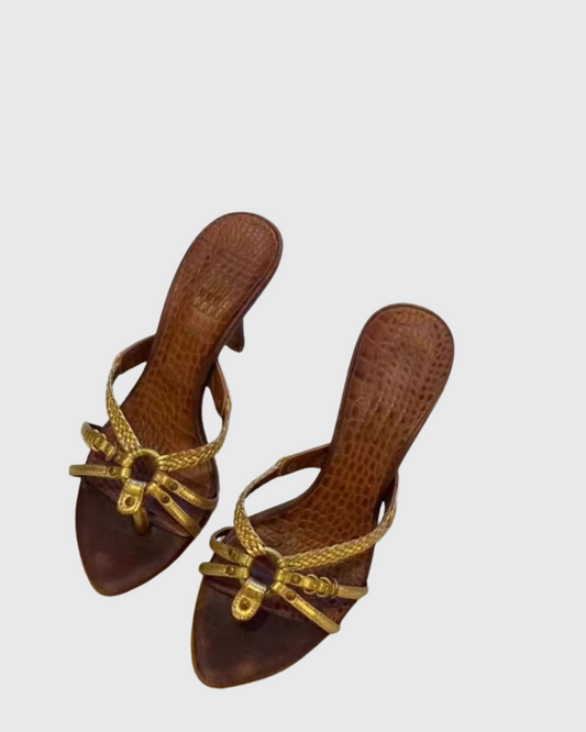 Baard Snake Texture Strap Slippers In Brown