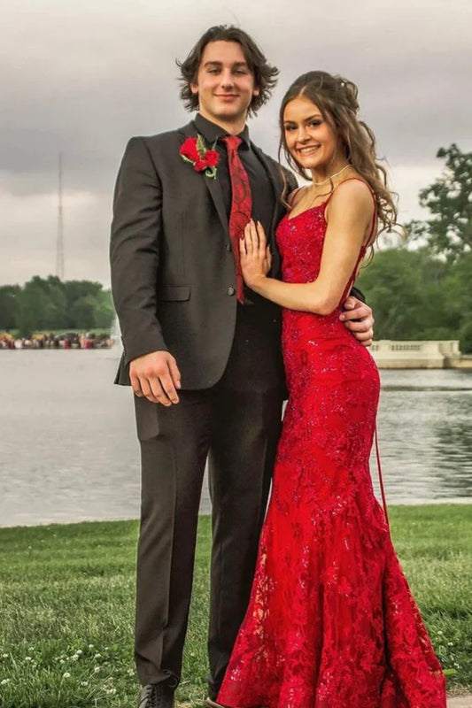 Burgundy/Red Mermaid Lace Sequins Prom Dress