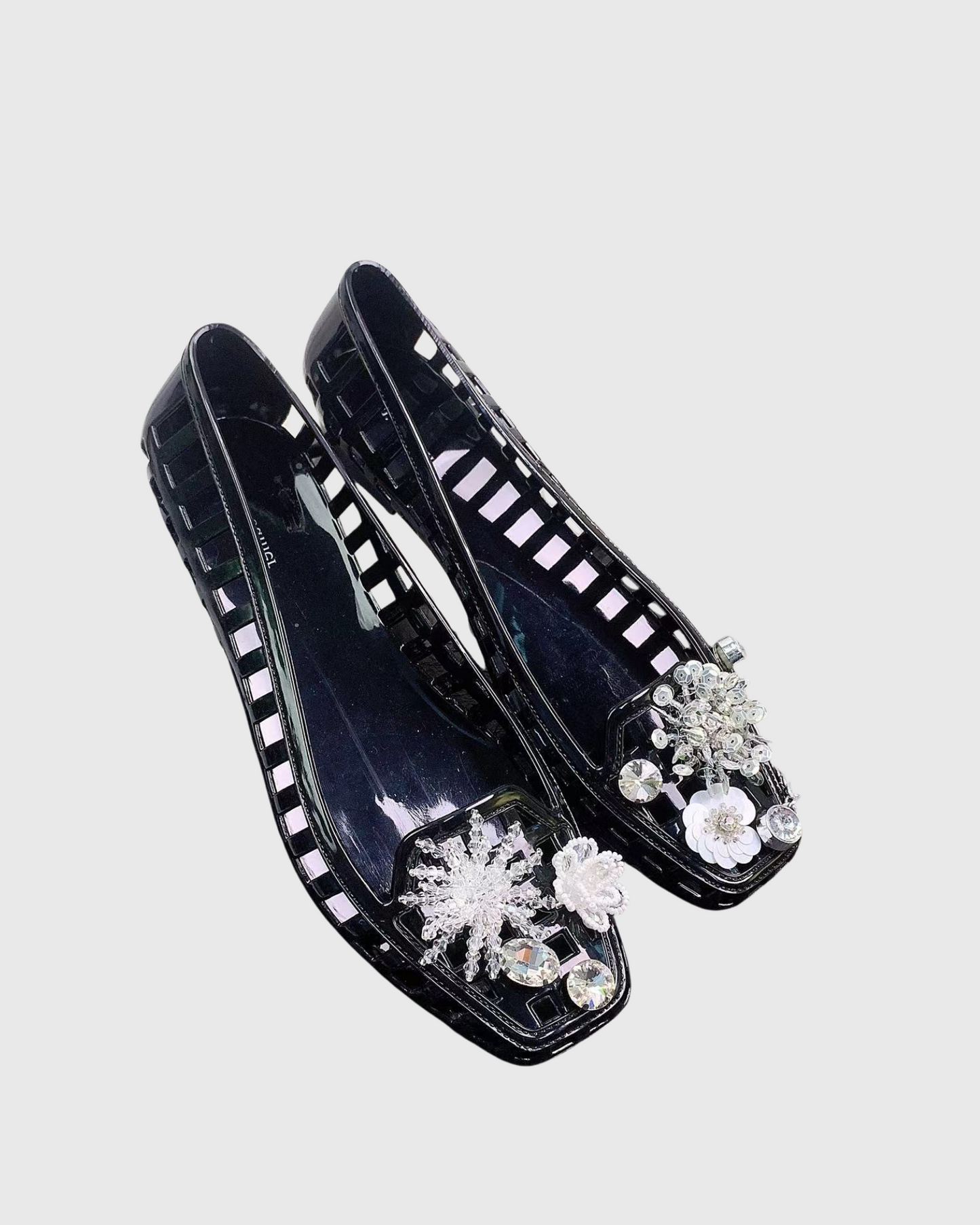 Bahia Flower Embellished Cutout Jelly Flats In Black