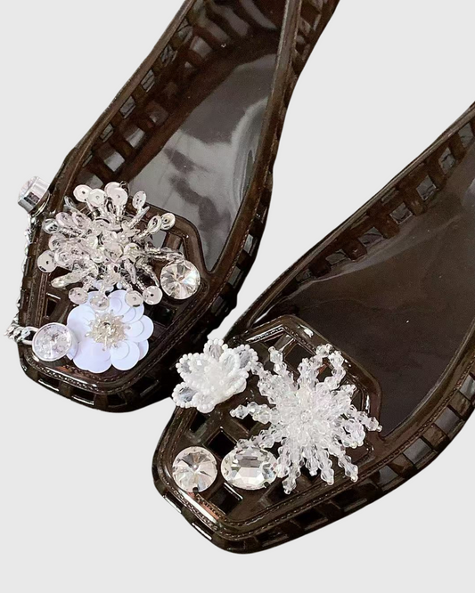 Bahia Flower Embellished Cutout Jelly Flats In Brown
