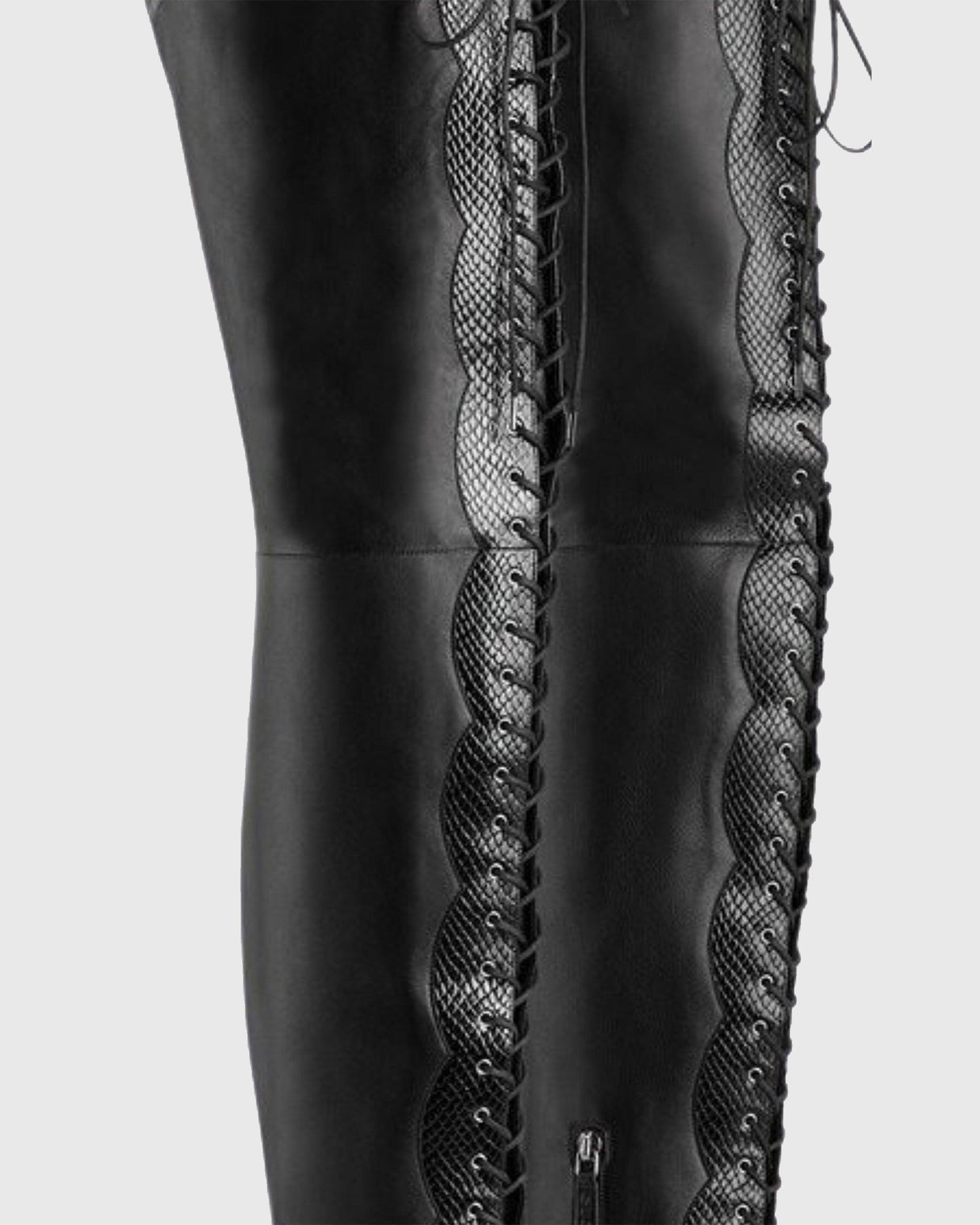 Balbina Leather Lace Up Over The Knee Boots In All Black
