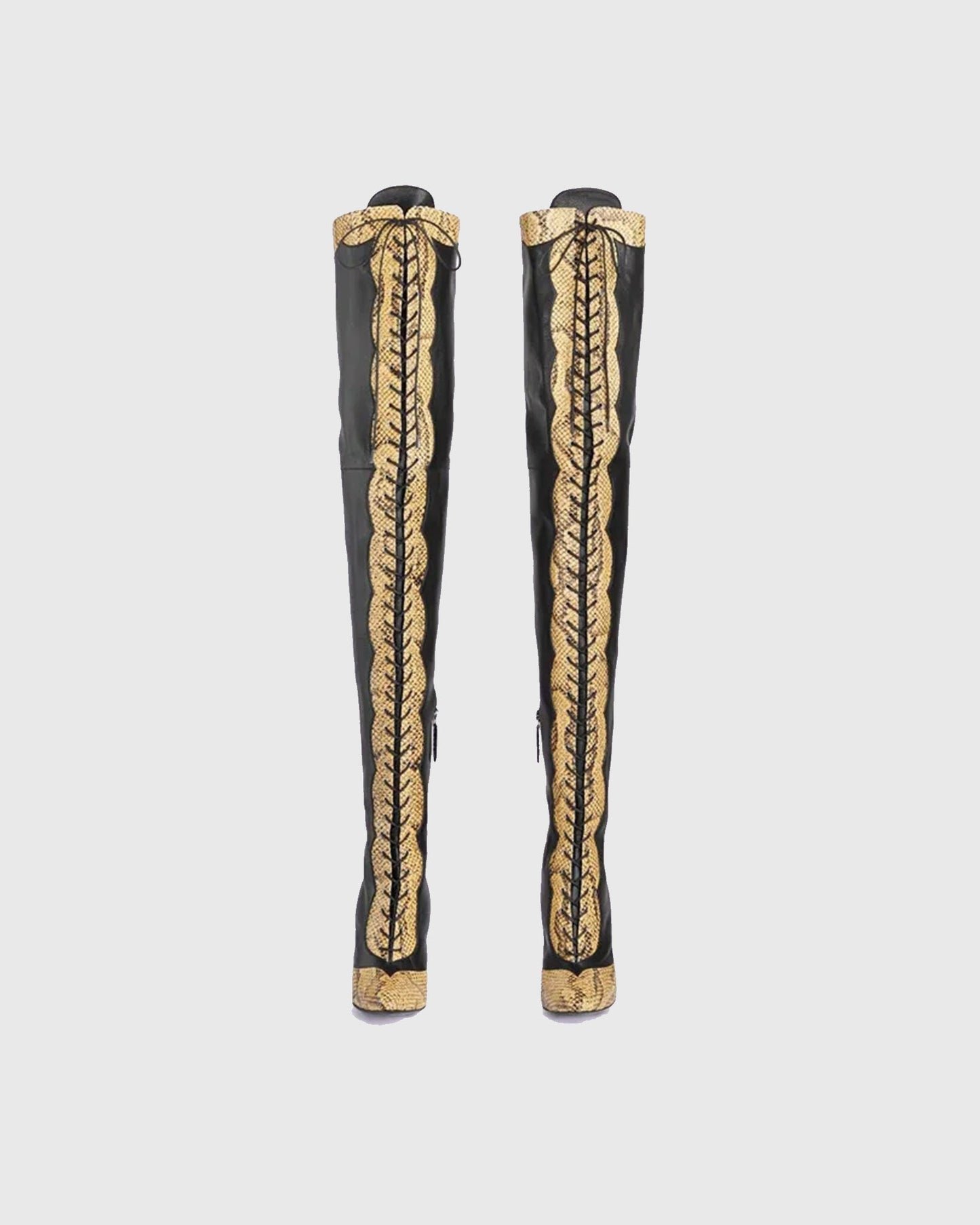 Balbina Leather Lace Up Over The Knee Boots In Black