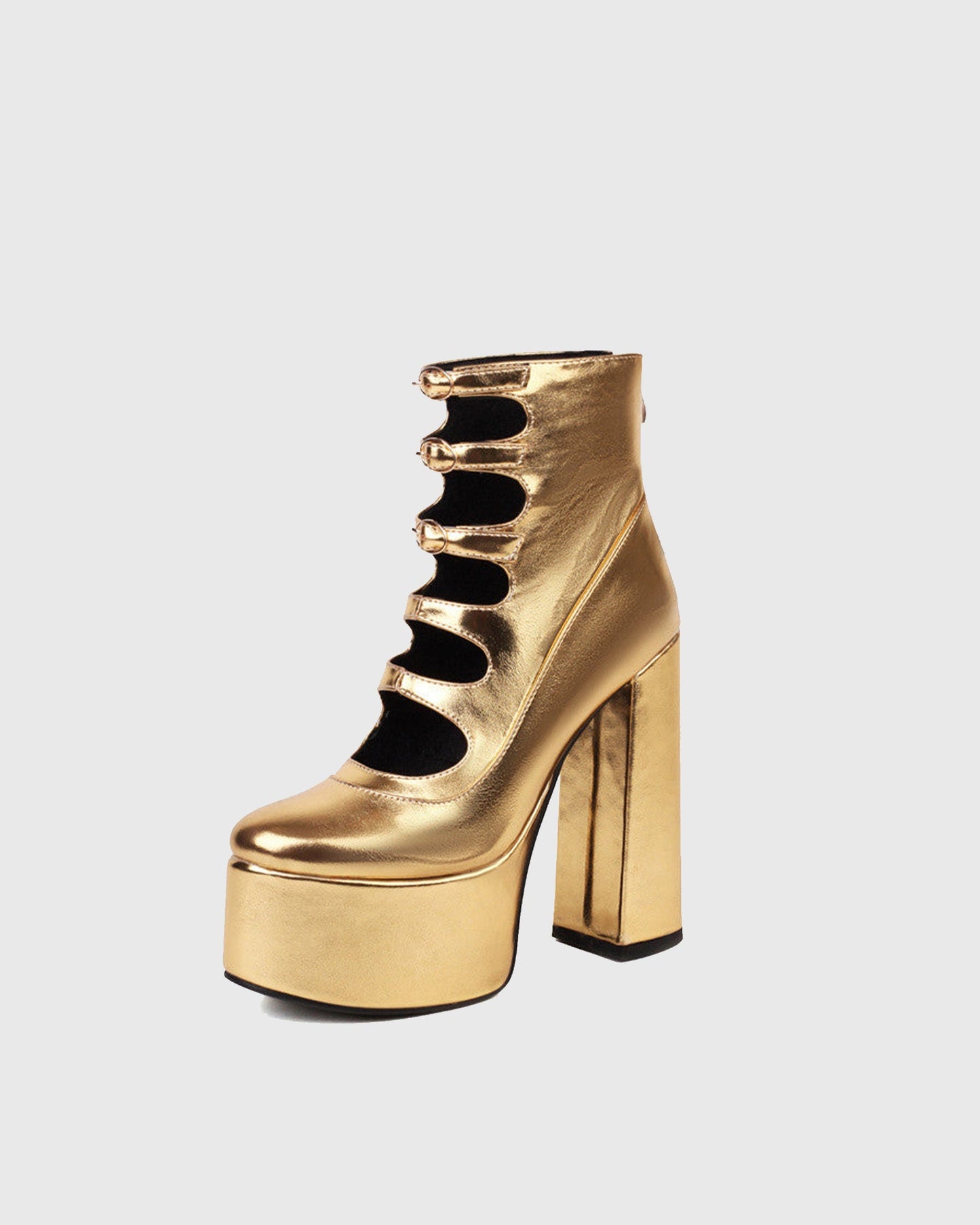 Barbara Cutout Buckle Platform Ankle Boots In Gold
