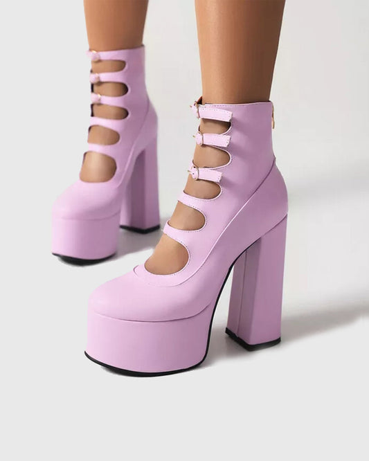 Barbara Cutout Buckle Platform Ankle Boots In Purple