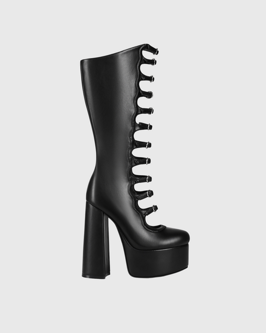 Barbara Cutout Buckle Platform Knee Hight Boots
