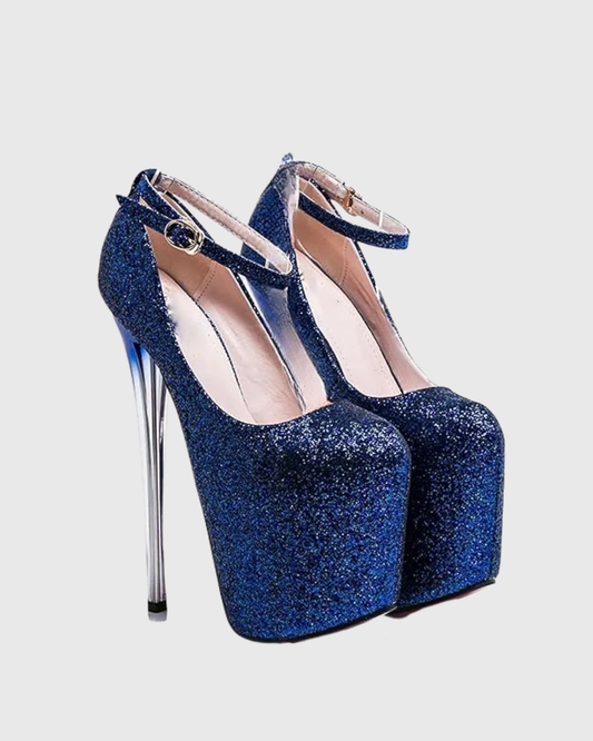 Bea Sparkle Strap Platform Pumps In Blue
