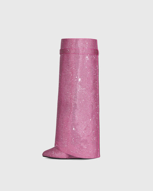 Bionda Buckle Rhinestone Velvet Knee High Boots In Pink