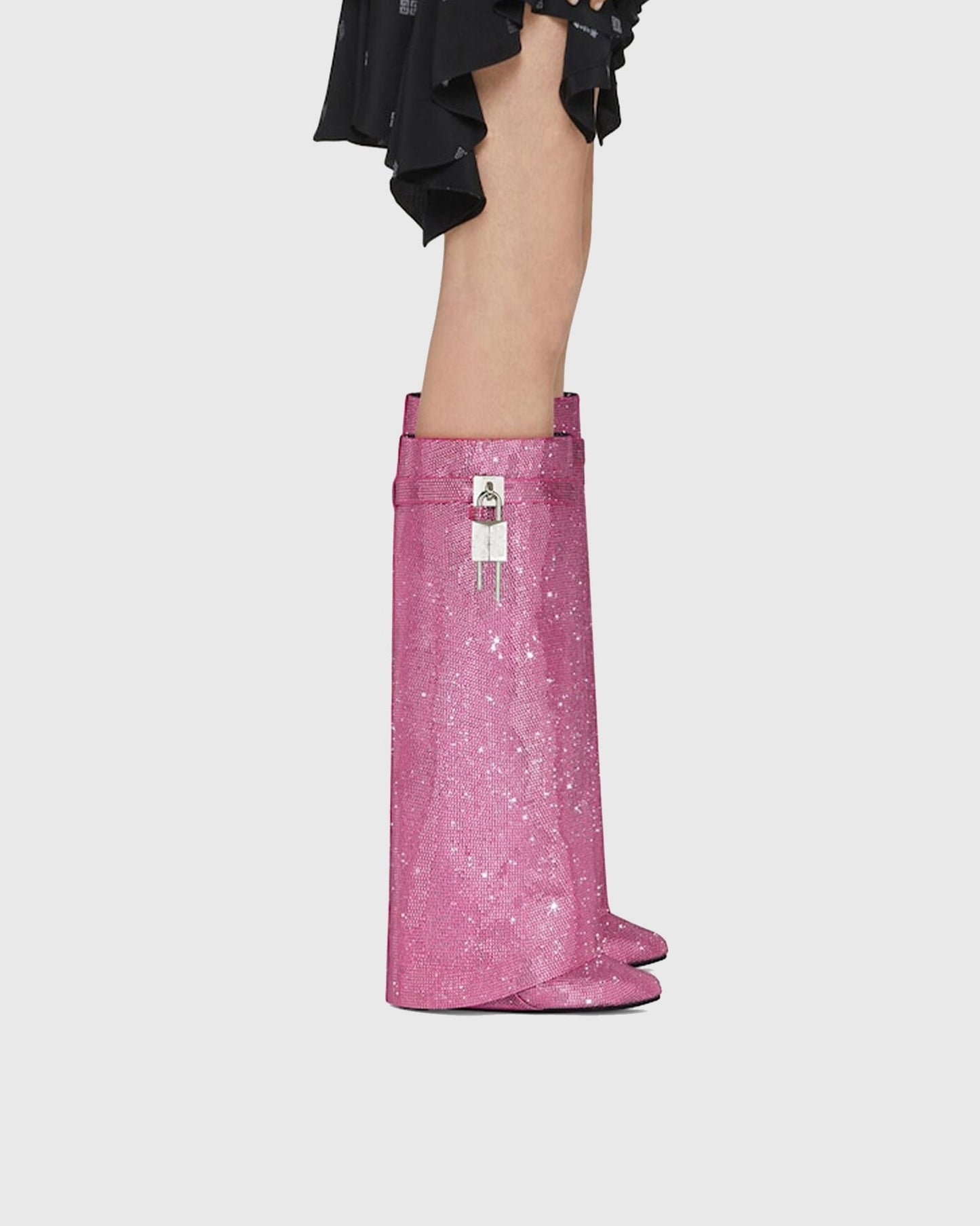 Bionda Buckle Rhinestone Velvet Knee High Boots In Pink