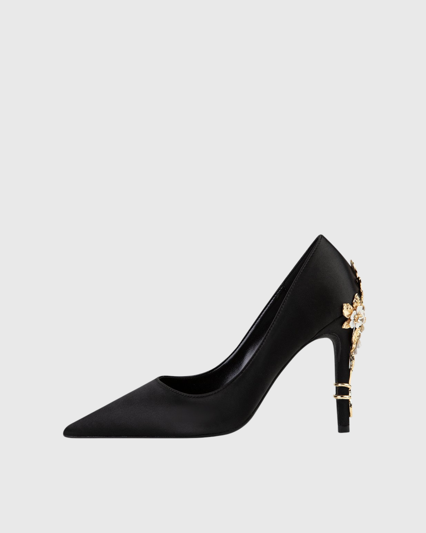 Blair Metal Flower Heels In Black