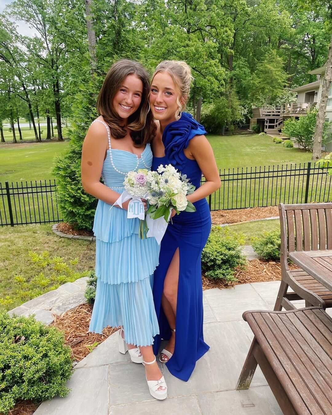 Blue Tiered Chiffon Formal Dress,Long Party Dresses Graduation Gown