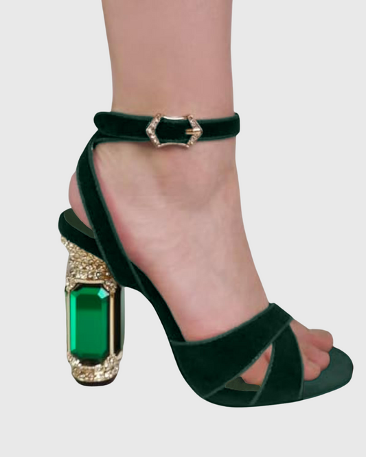 Blythe Velvet Vintage Sandals In Green