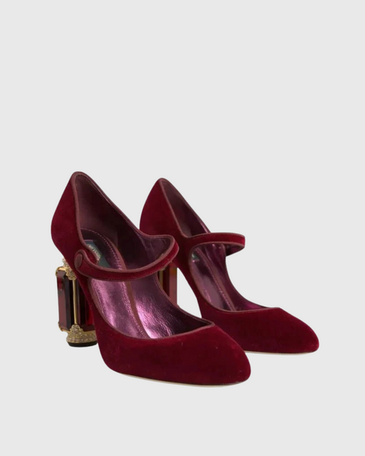Blythe Velvet Strap Diamond Vintage Heels In Wine