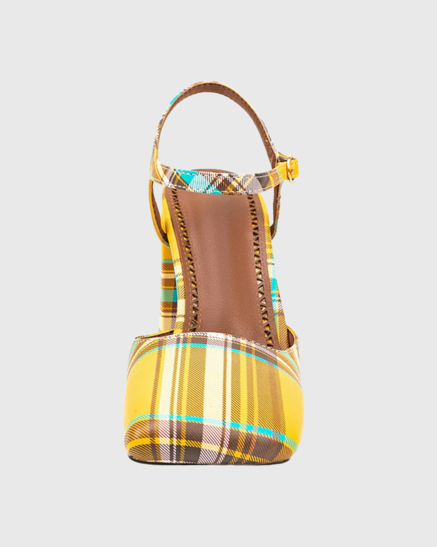 Brio Plaid Strap Pumps In Yellow