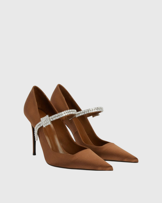 Caden Rhinestone Strap Satin Pumps In Brown
