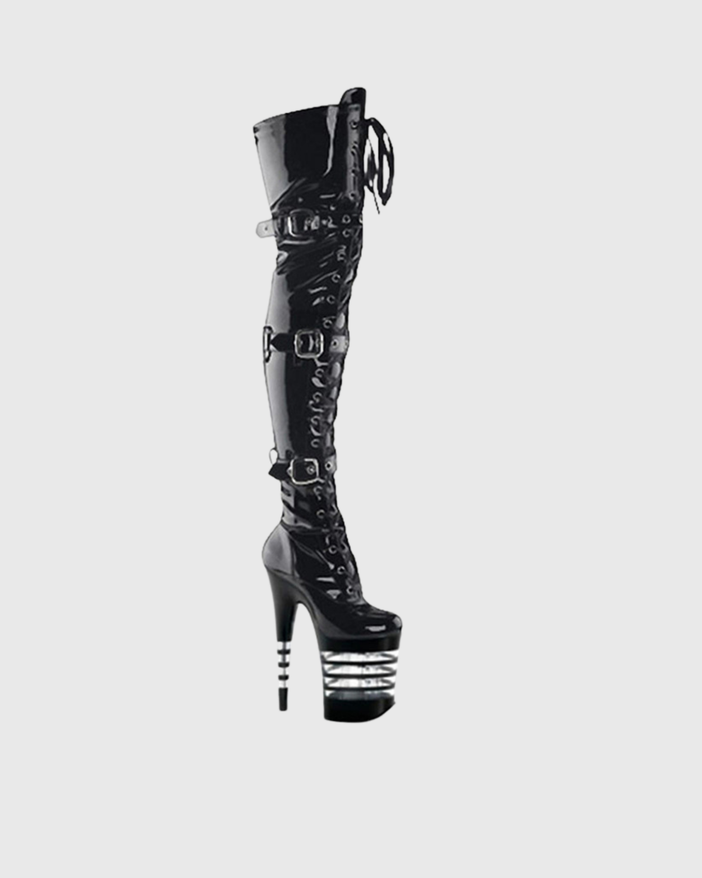Carnie Buckle Lace Up Stripe Platform Over The Knee Boots