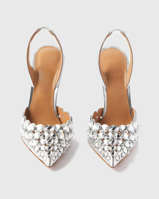 Carolina Rhinestone Slingback Pumps In Silver