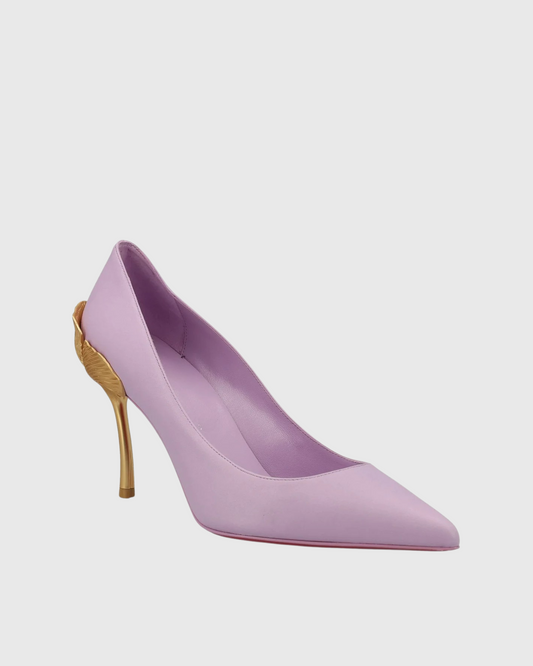 Cleo Metal Leaf Heels In Lilac