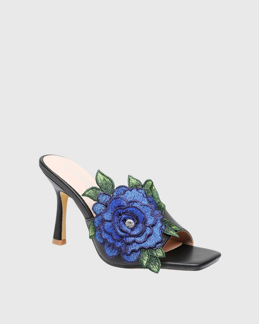 Clio Embroidery Flower Slippers In Black