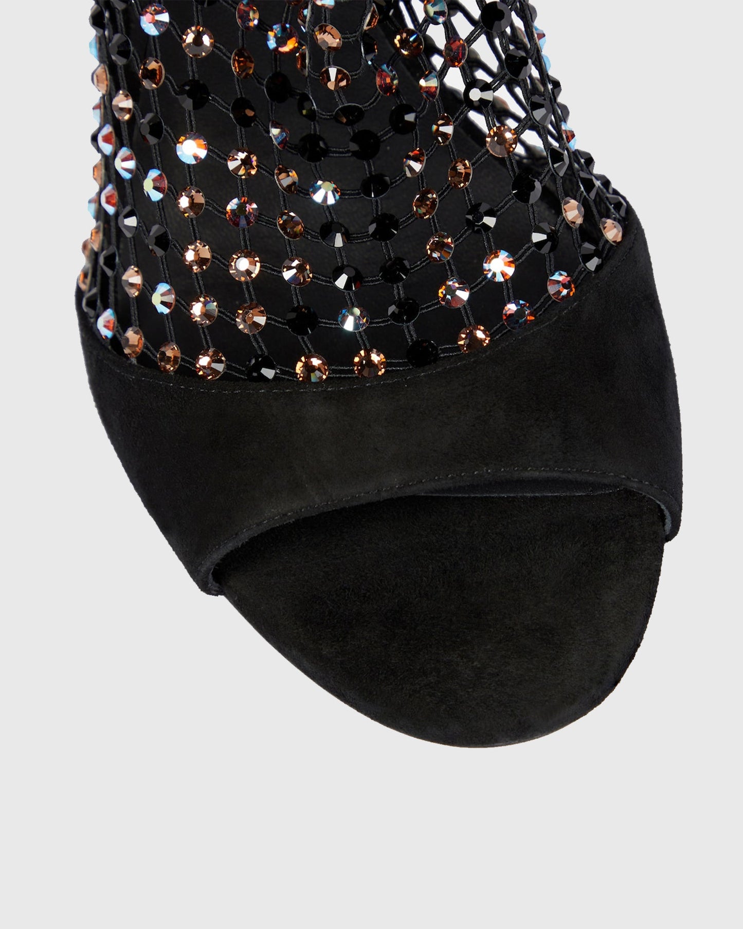 Cloe Rhinestone Embellished Fishnet Sandals In Black