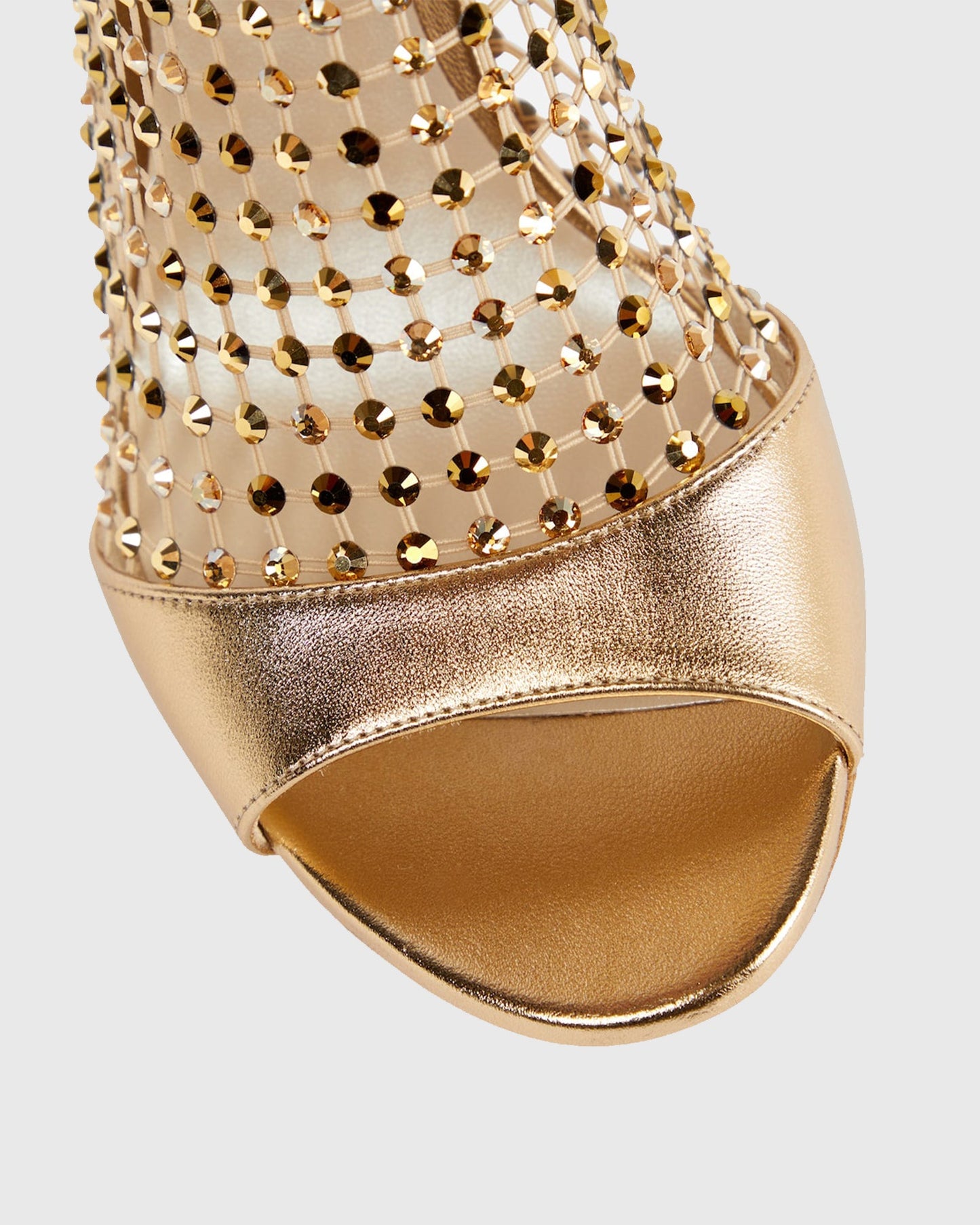 Cloe Rhinestone Embellished Fishnet Sandals In Gold