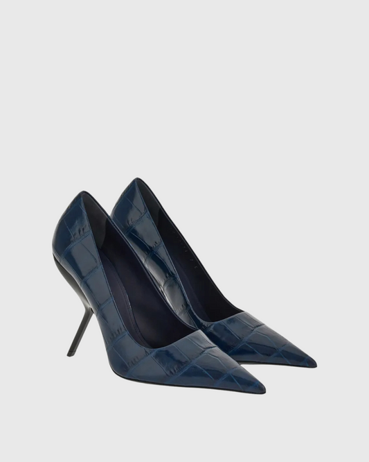Concetta Crocodile Print Pumps In Navy