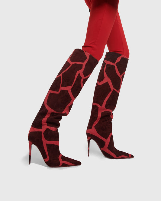 Cosetta Embroidery Giraffe Print Knee High Boots